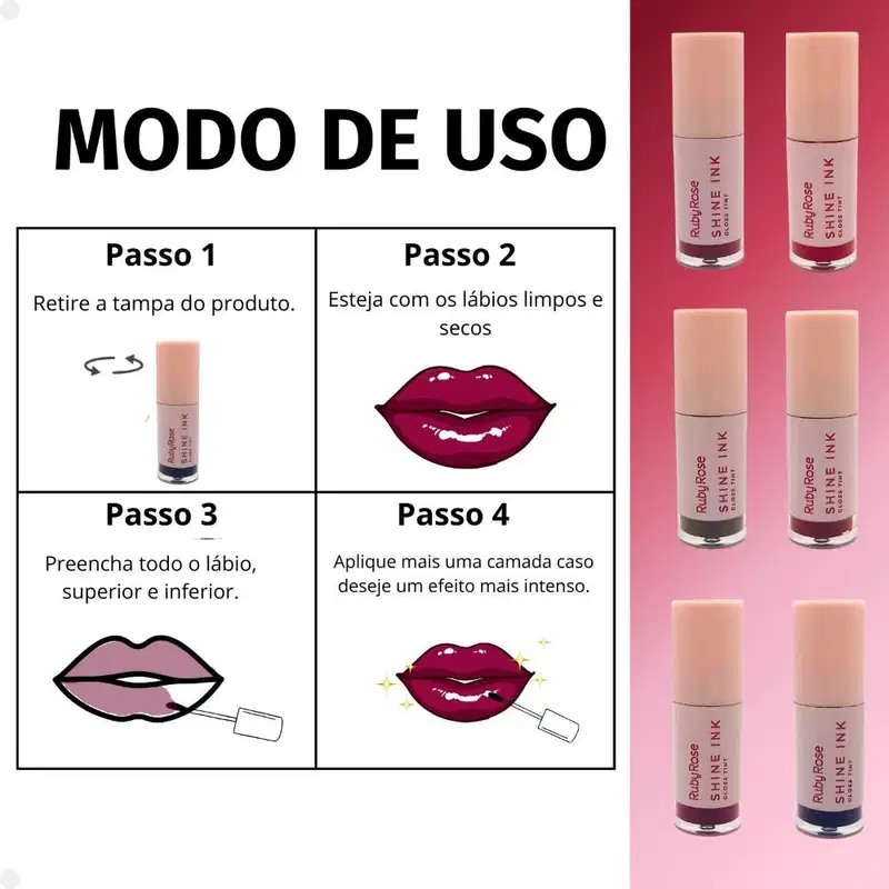 Kit Ruby Rose Shine Ink Gloss Tint: SI10, SI20, SI30, SI40, SI50 e SI60