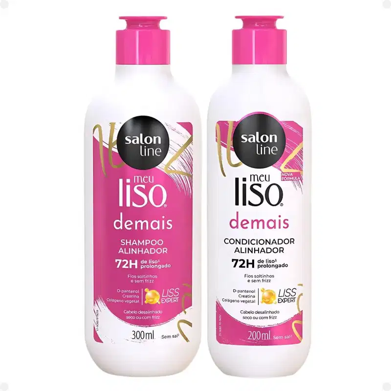Kit Salon Line Meu Liso Demais Alinhador: Shampoo 300ml e Condicionador 200ml + Defrizante Desembaraçante 200ml