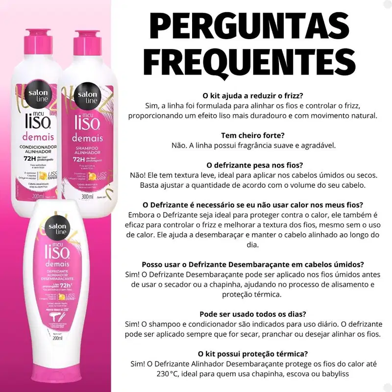Kit Salon Line Meu Liso Demais Alinhador: Shampoo 300ml e Condicionador 200ml + Defrizante Desembaraçante 200ml