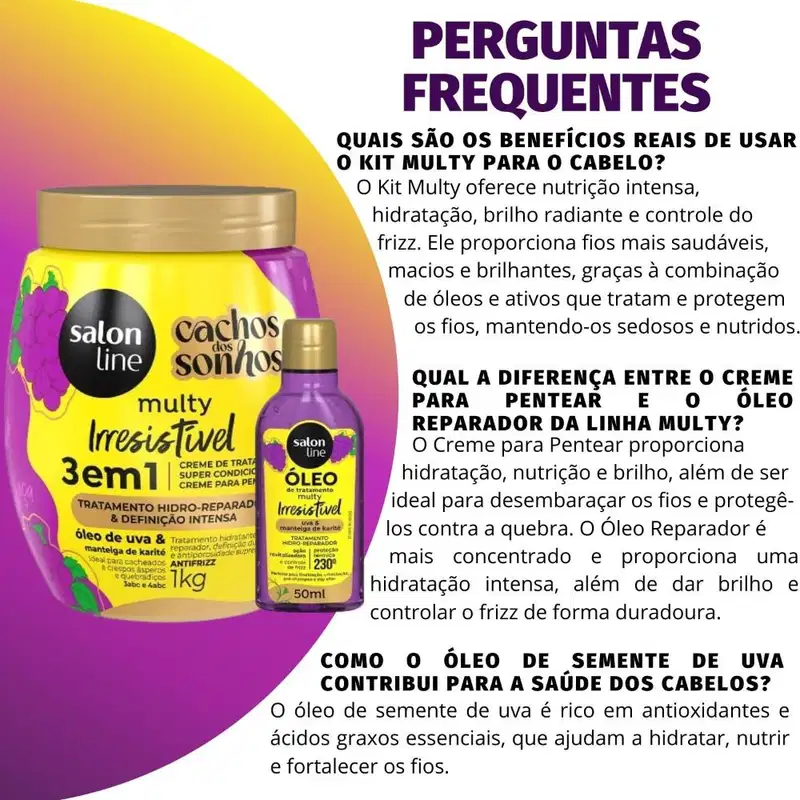 Kit Salon Line Multy Irrestível: 1 Creme 3 em 1 e 1 Óleo Uva