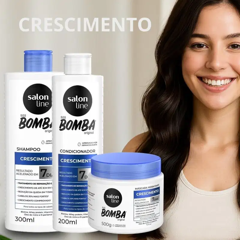 Kit Salon Line SOS Bomba Crescimento Capilar: Shampoo 300ml e Condicionador 200ml + Máscara Hidratante 500g