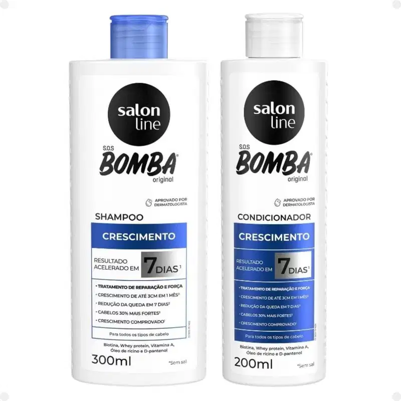 Kit Salon Line SOS Bomba Crescimento Capilar: Shampoo 300ml e Condicionador 200ml + Máscara Hidratante 500g e Creme Para Pentear 300ml