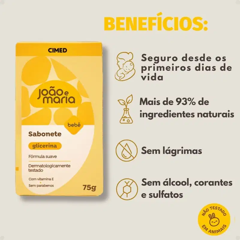 Cimed João e Maria Bebê Glicerina - Sabonete em Barra 75g