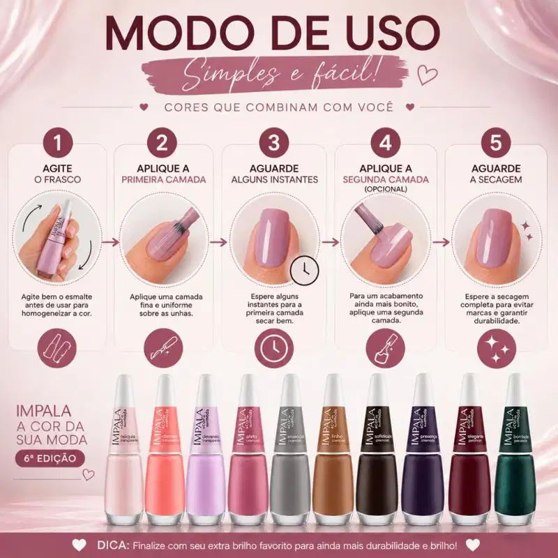 Kit Impala A Cor da Sua Moda 6ª Edição 10 Esmaltes: Relíquia, Discreto, Devaneio, Afeto, Linho, Essencial, Presença, Elegante e Bordado