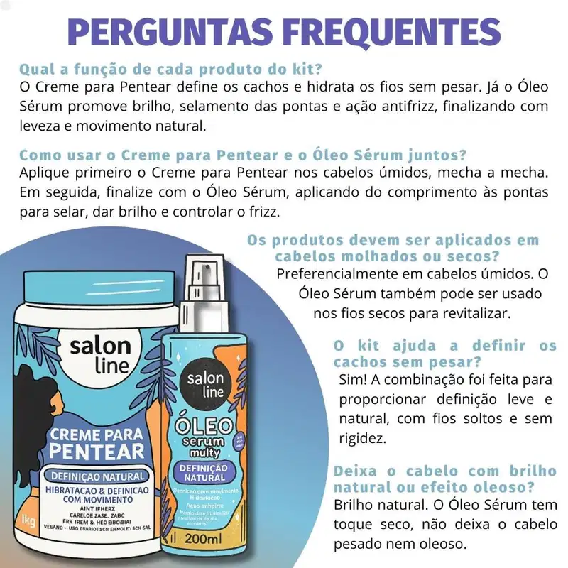 Kit Salon Line Definição Natural: 1 Creme de Pentear 1kg e 1 Óleo Sérum 200ml