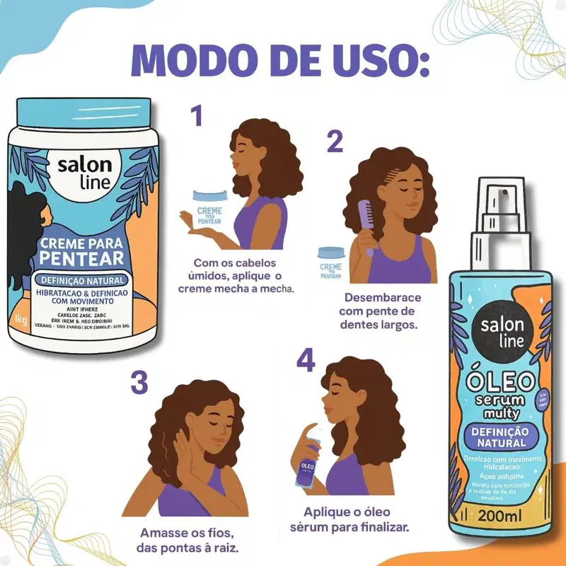 Kit Salon Line Definição Natural: 1 Creme de Pentear 1kg e 1 Óleo Sérum 200ml