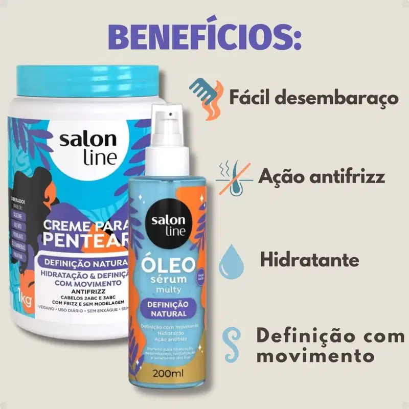 Kit Salon Line Definição Natural: 1 Creme de Pentear 1kg e 1 Óleo Sérum 200ml