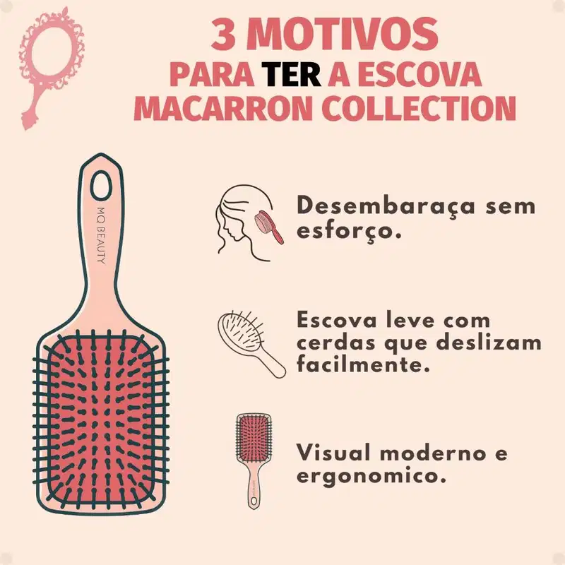 Escova Raquete Grande Mq Beauty Macarron Collection Rosa