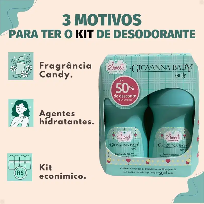 Kit Giovanna Baby: 4 Desodorante Roll-On Candy