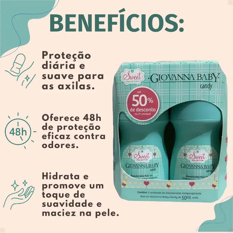 Kit Giovanna Baby: 6 Desodorante Roll-On Candy