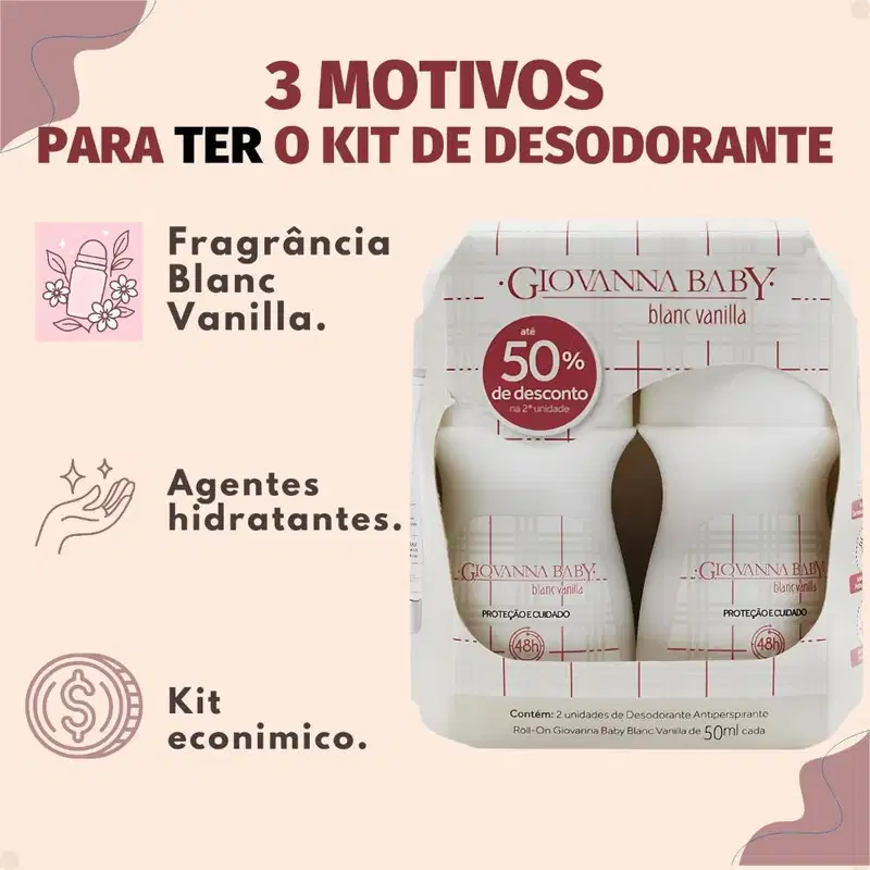 Kit Giovanna Baby: 4 Desodorante Roll-On Blanc Vanilla