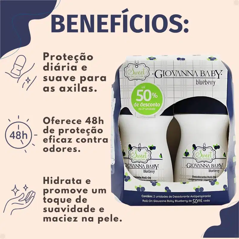 Kit Giovanna Baby: 6 Desodorante Roll-On Blueberry