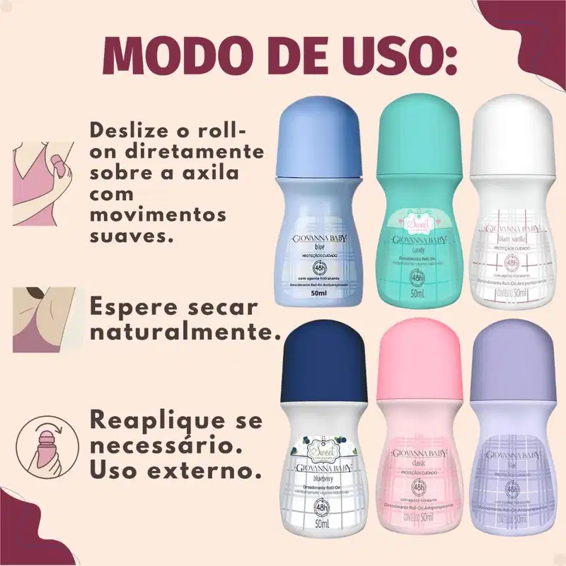 Kit Giovanna Baby 12 Desodorantes Roll-On: Blue, Candy, Blanc Vanilla, Blueberry, Classic e Lilac