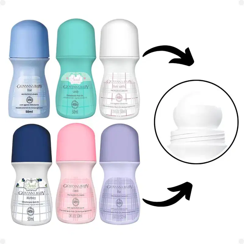 Kit Giovanna Baby 12 Desodorantes Roll-On: Blue, Candy, Blanc Vanilla, Blueberry, Classic e Lilac