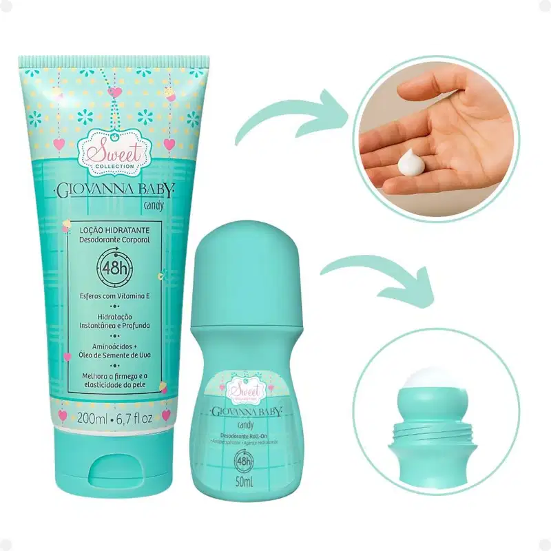 Kit Giovanna Baby Candy: 2 Desodorantes Roll-on e 1 Loção Hidratante