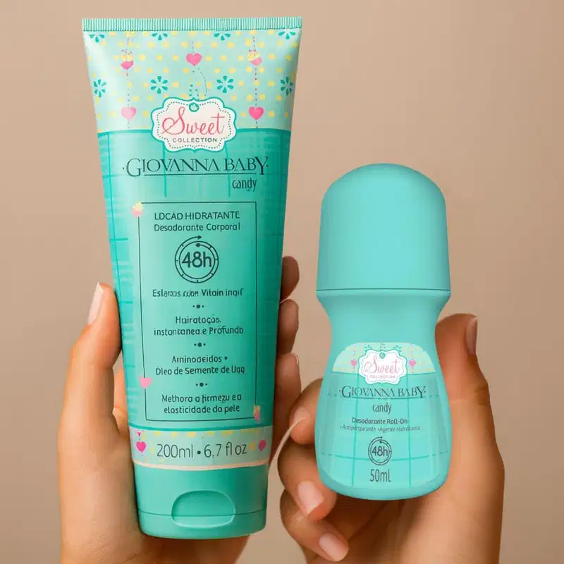 Kit Giovanna Baby Candy: 2 Desodorantes Roll-on e 1 Loção Hidratante