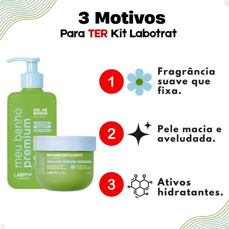 Kit LabPop by Labotrat Green Breeze: Gel de Banho e Mousse Esfoliante
