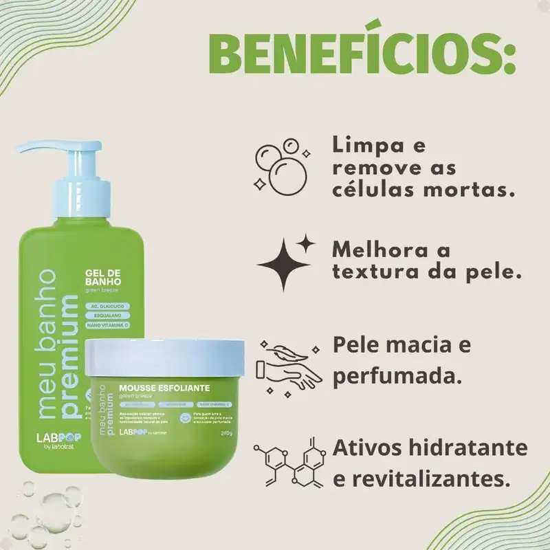Kit LabPop by Labotrat Green Breeze: Gel de Banho e Mousse Esfoliante