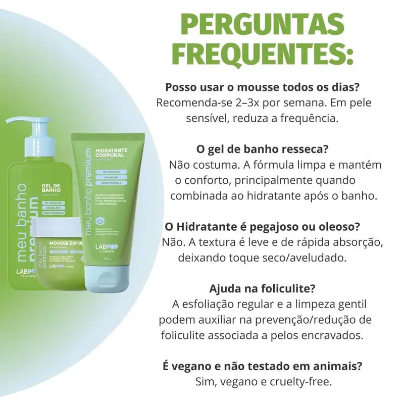 Kit LabPop by Labotrat Green Breeze: Gel de Banho, Mousse Esfoliante e Hidratante Corporal