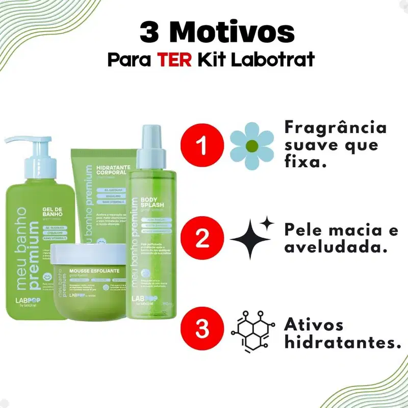 Kit LabPop by Labotrat Green Breeze: Gel de Banho, Mousse Esfoliante, Hidratante Corporal e Body Splash