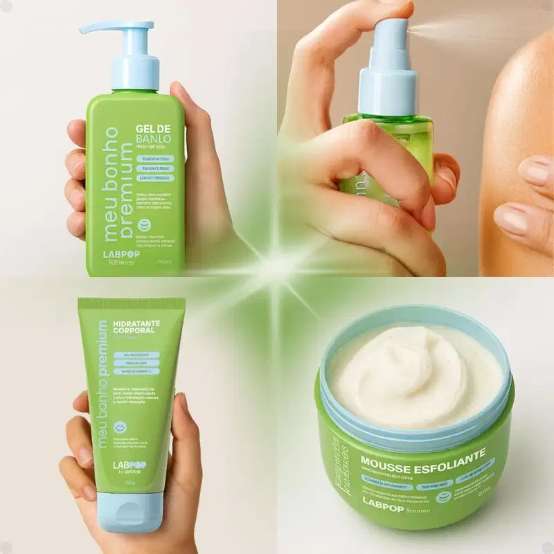 Kit LabPop by Labotrat Green Breeze: Gel de Banho, Mousse Esfoliante, Hidratante Corporal e Body Splash