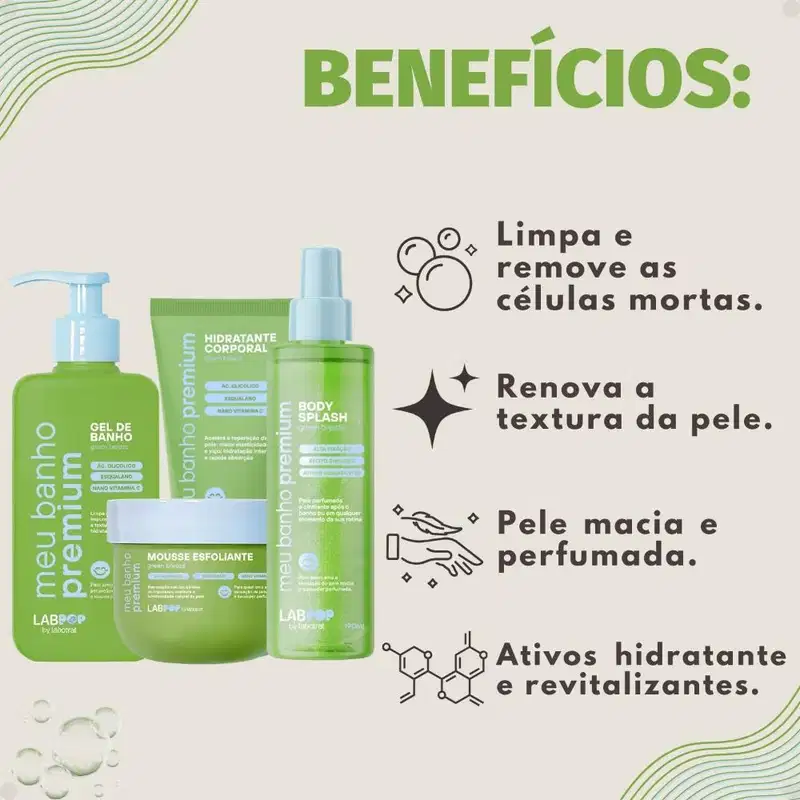 Kit LabPop by Labotrat Green Breeze: Gel de Banho, Mousse Esfoliante, Hidratante Corporal e Body Splash