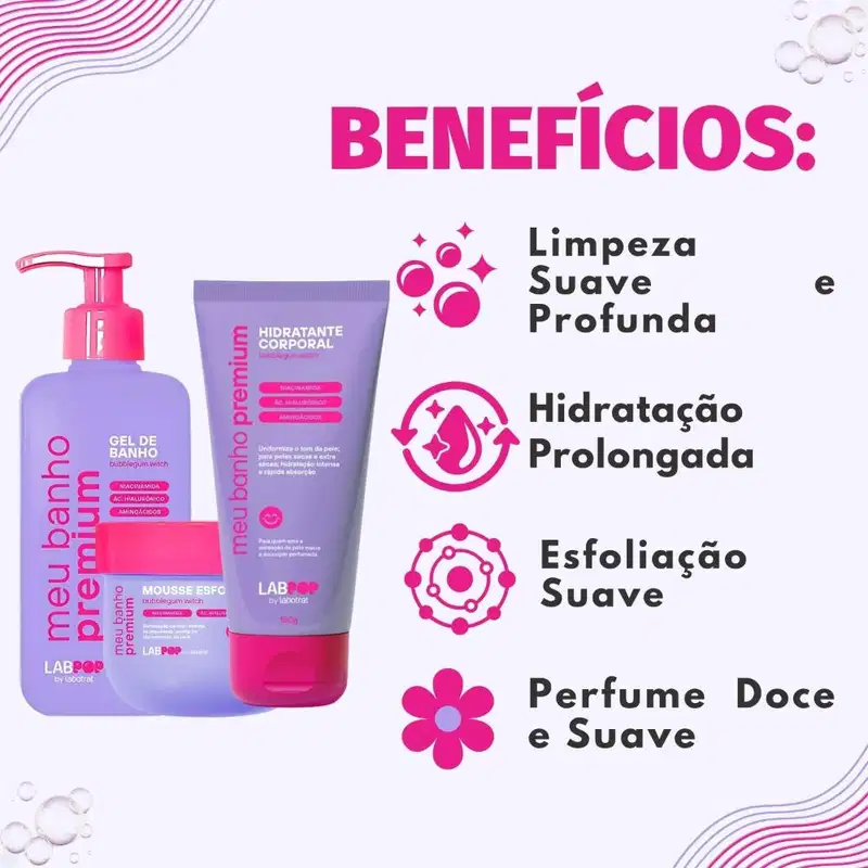 Kit LabPop by Labotrat Bubblegum Witch: Gel de Banho, Mousse Esfoliante e Hidratante Corporal