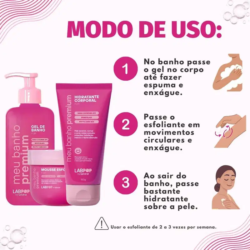 Kit LabPop by Labotrat It Girl: Gel de Banho, Mousse Esfoliante e Hidratante Corporal