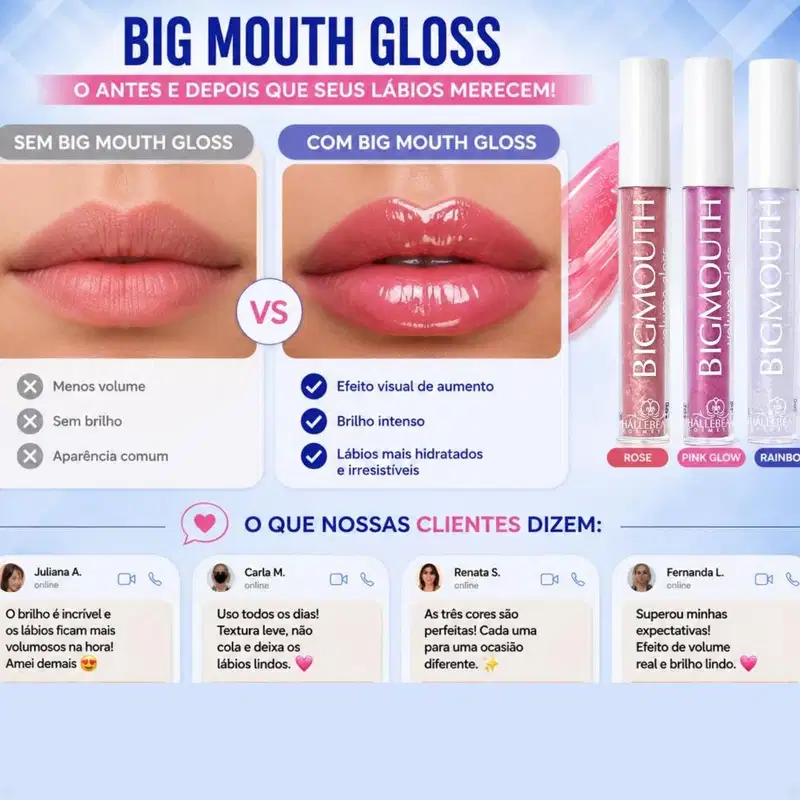 Kit Phállebeauty Big Mouth Gloss De Aumento: 1 Rose, 1 Pink Glow e 1 Rainbow