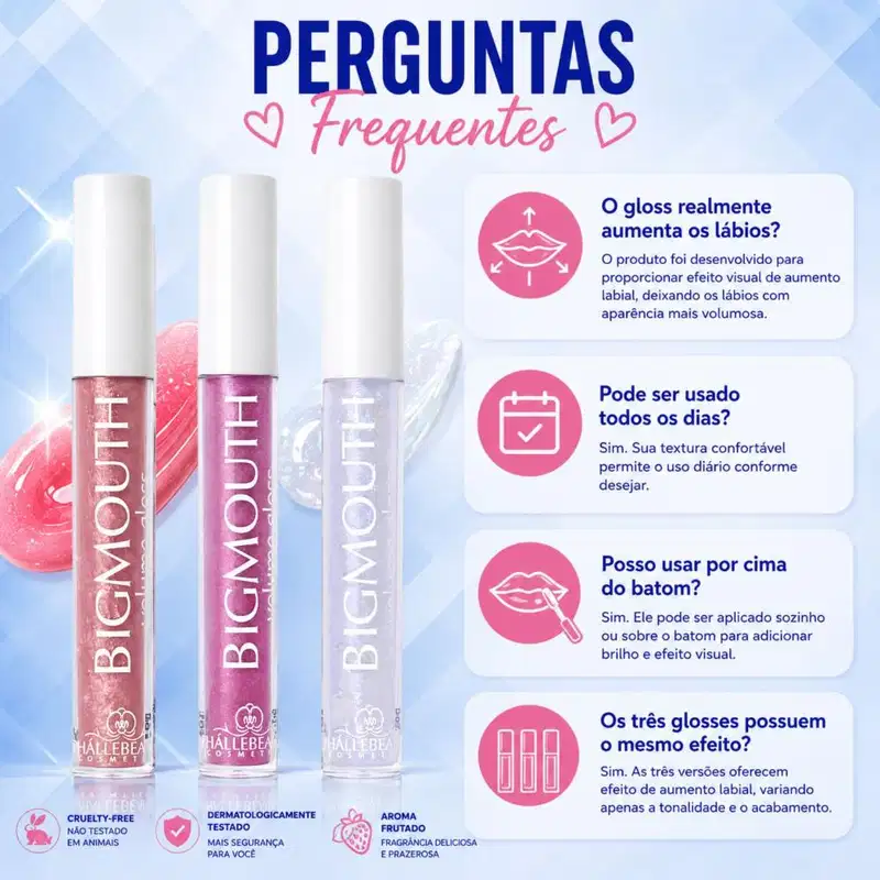 Kit Phállebeauty Big Mouth Gloss De Aumento: 1 Rose, 1 Pink Glow e 1 Rainbow