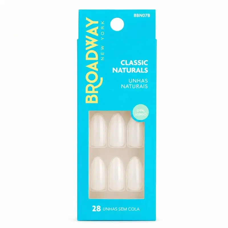 Unhas Postiças Kiss  Broadway Classic Naturals Oval Longo Com 28 Unidades Bbn07b