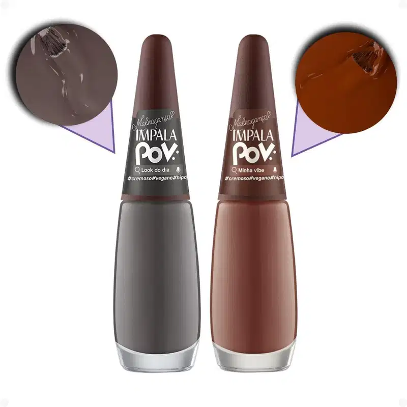 Kit Impala Pov Marcella: 2 Esmaltes, 1 Top Coat e 1 Gloss Labial