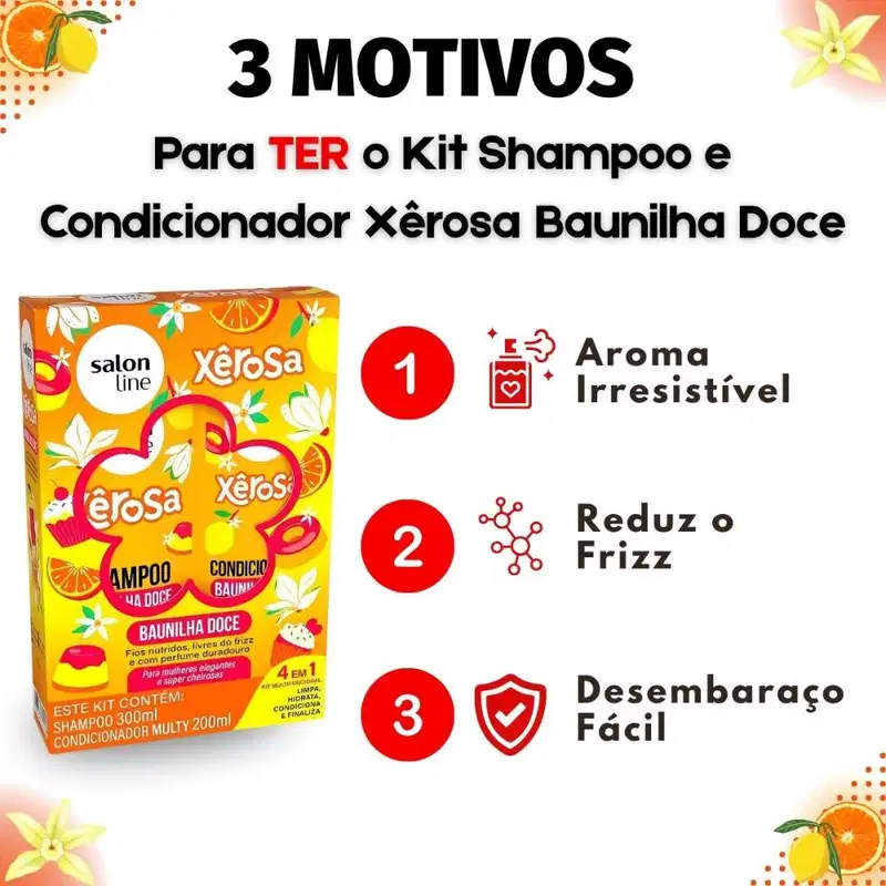 Kit Salon Line Xêrosa Baunilha Doce: Shampoo 300ml e Condicionador 200ml