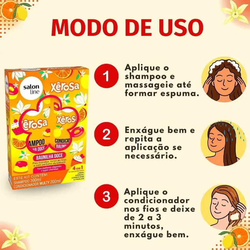 Kit Salon Line Xêrosa Baunilha Doce: Shampoo 300ml e Condicionador 200ml