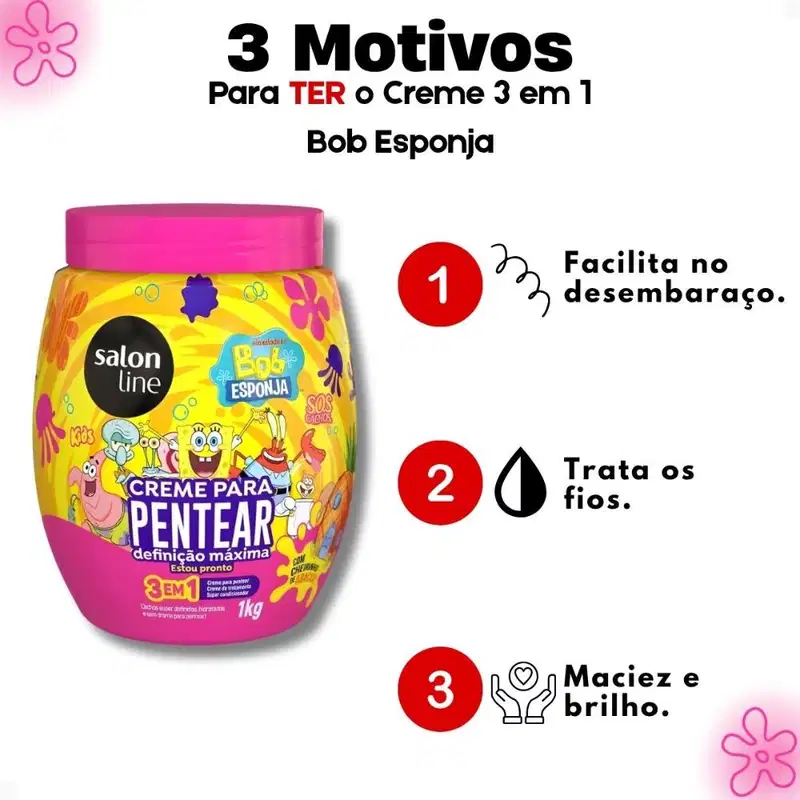 Creme Para Pentear Salon Line Kids Bob Esponja Sos Cachos Definição Máxima 1kg