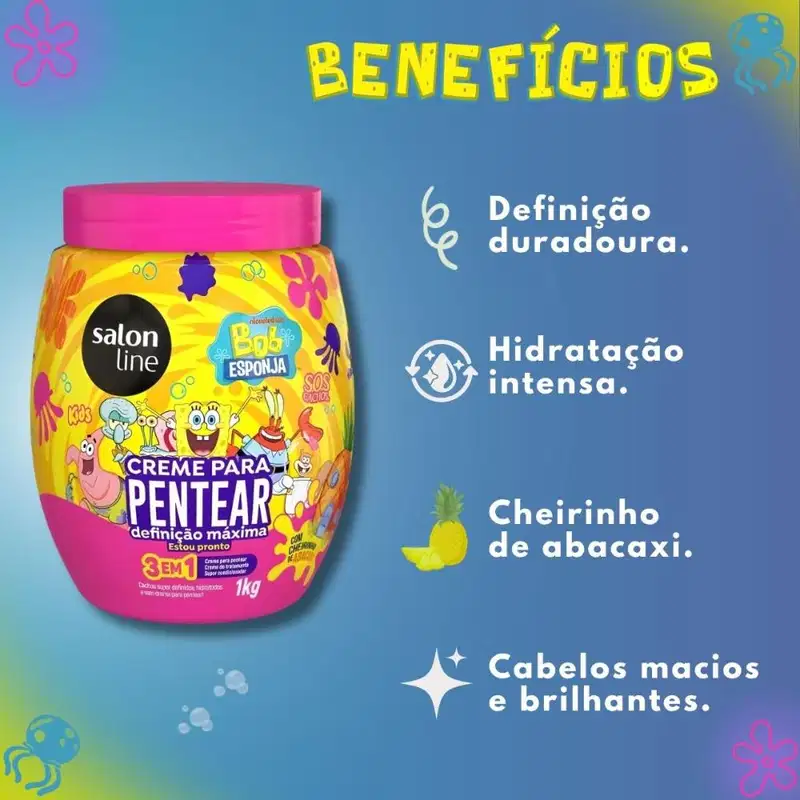 Creme Para Pentear Salon Line Kids Bob Esponja Sos Cachos Definição Máxima 1kg