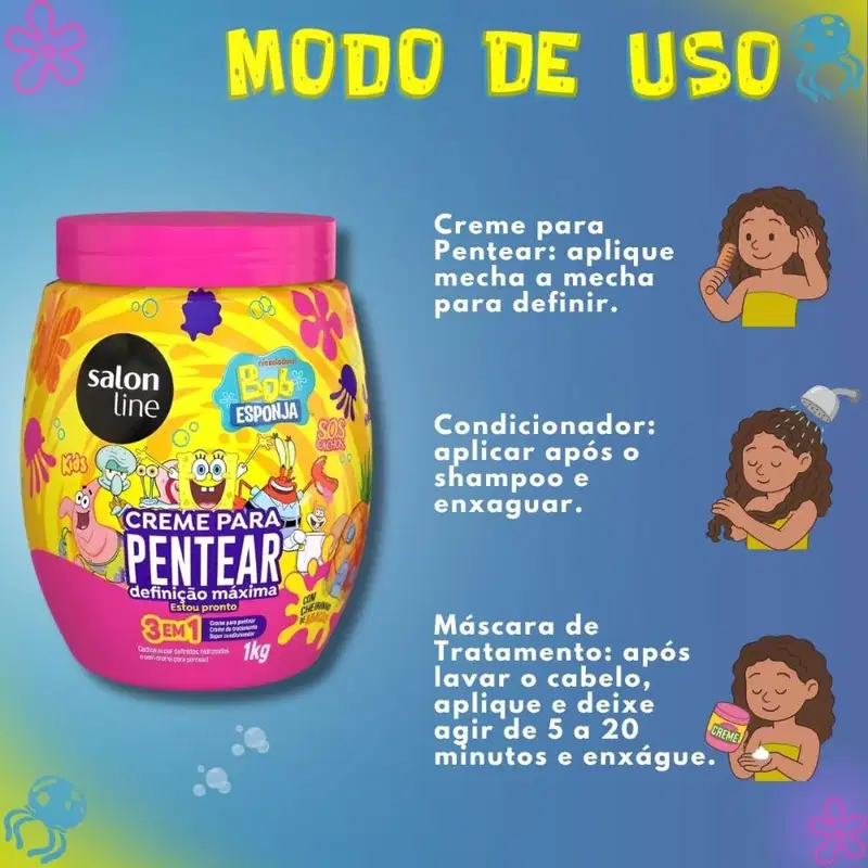 Creme Para Pentear Salon Line Kids Bob Esponja Sos Cachos Definição Máxima 1kg