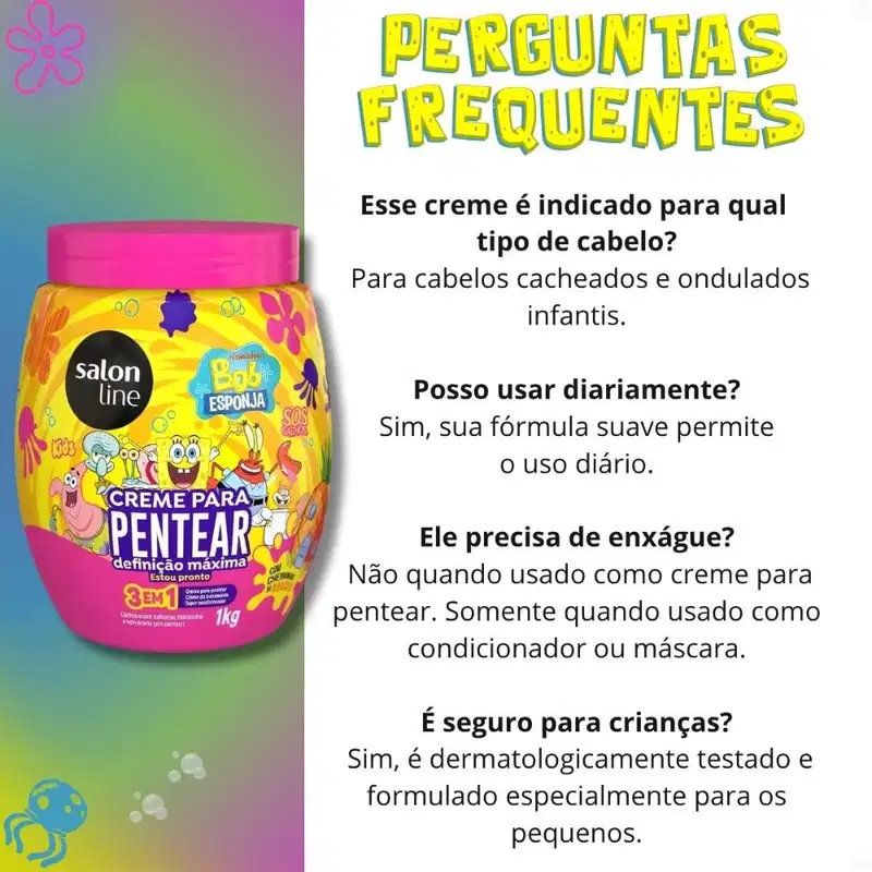 Creme Para Pentear Salon Line Kids Bob Esponja Sos Cachos Definição Máxima 1kg
