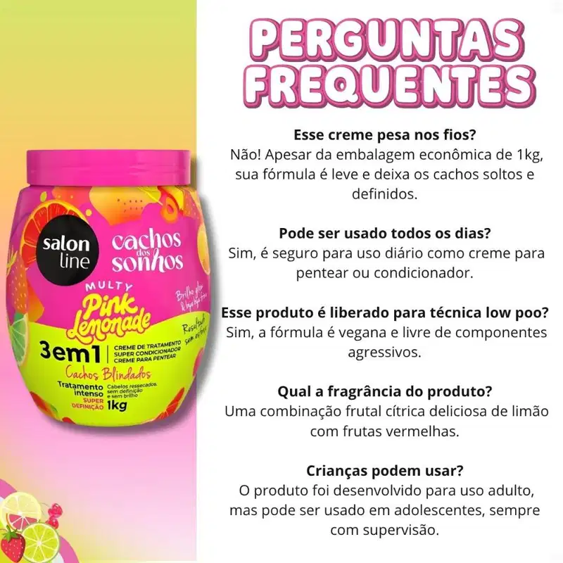 Creme Capilar 3 Em 1 Salon Line Multy Pink Lemonade Cachos Dos Sonhos 1kg