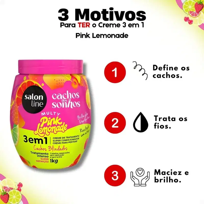 Creme Capilar 3 Em 1 Salon Line Multy Pink Lemonade Cachos Dos Sonhos 1kg