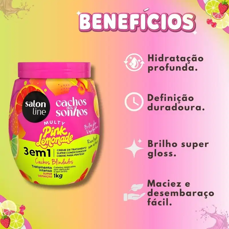 Creme Capilar 3 Em 1 Salon Line Multy Pink Lemonade Cachos Dos Sonhos 1kg