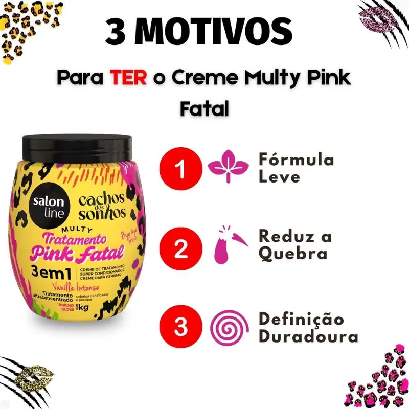 Creme Capilar 3 Em 1 Salon Line Multy Tratamento Pink Fatal Cachos Dos Sonhos 1kg