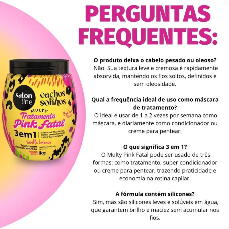 Creme Capilar 3 Em 1 Salon Line Multy Tratamento Pink Fatal Cachos Dos Sonhos 1kg