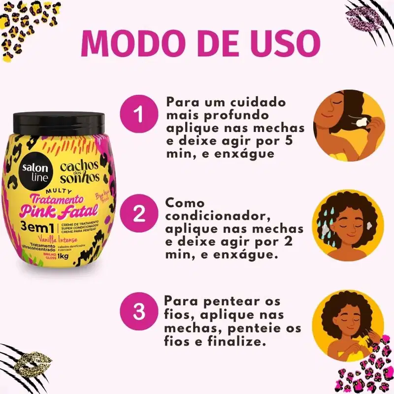 Creme Capilar 3 Em 1 Salon Line Multy Tratamento Pink Fatal Cachos Dos Sonhos 1kg