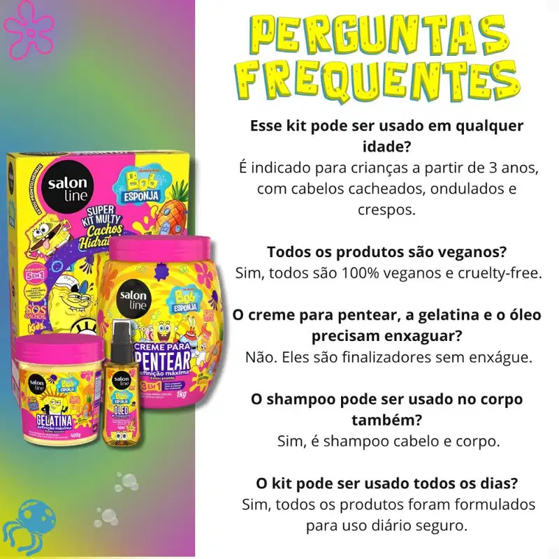 Kit Salon Line Kids Bob Esponja Sos Cachos Completo + Mimo