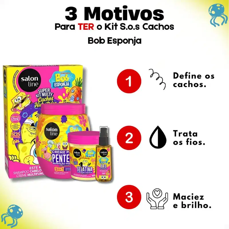 Kit Salon Line Kids Bob Esponja Sos Cachos Completo + Mimo
