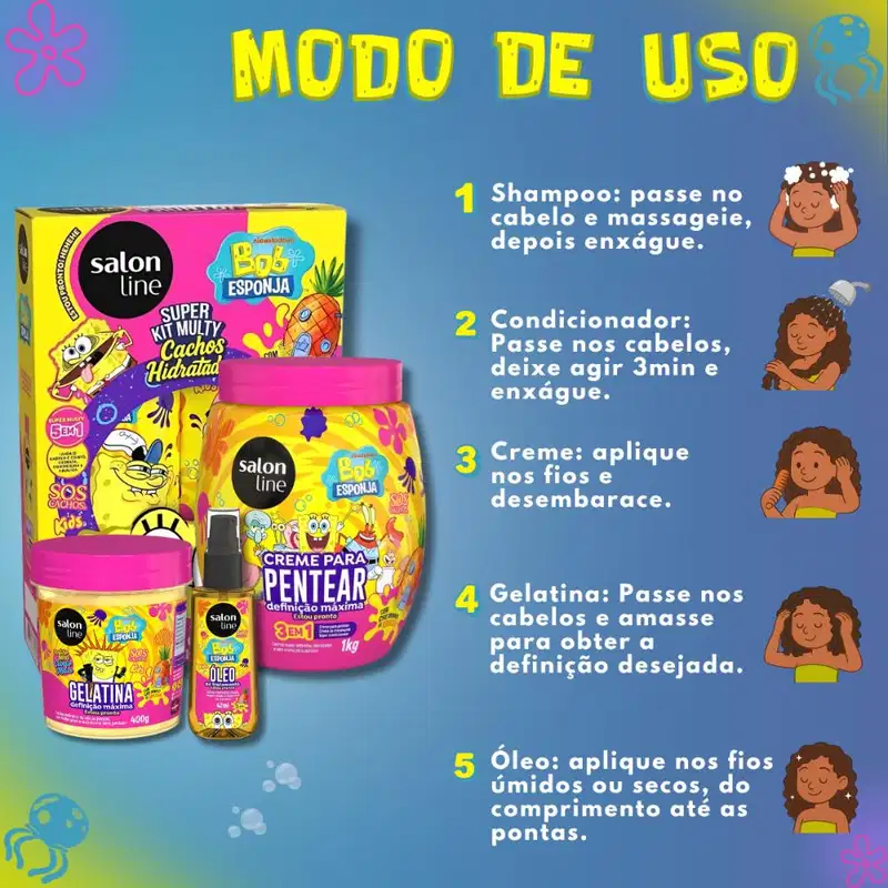 Kit Salon Line Kids Bob Esponja Sos Cachos Completo + Mimo