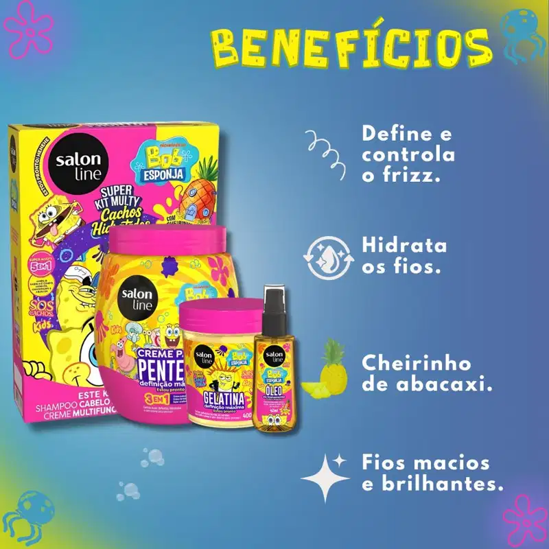 Kit Salon Line Kids Bob Esponja Sos Cachos Completo + Mimo