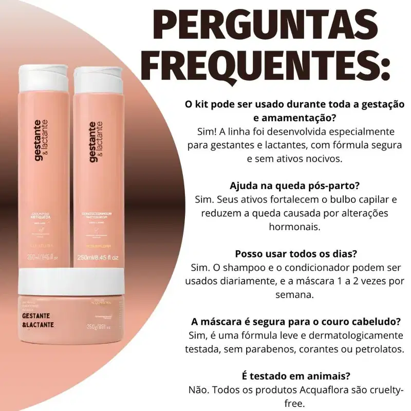 Kit Acquaflora Gestante e Lactante Antiqueda: Shampoo, Condicionador 250ml e Máscara Capilar 250g