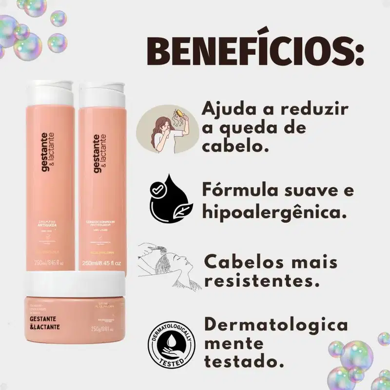 Kit Acquaflora Gestante e Lactante Antiqueda: Shampoo, Condicionador 250ml e Máscara Capilar 250g